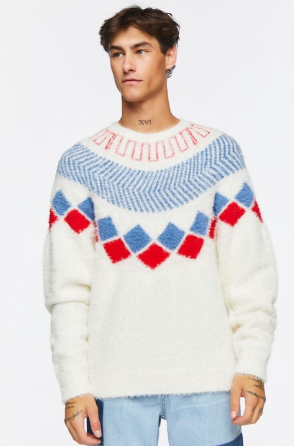 Forever 21 Men's Fuzzy Knit Geo Pattern Sweater