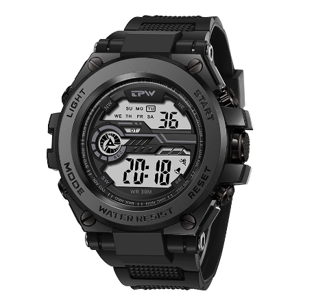 TPW Mens Digital Watches Army Military Watches Alarm Sport Stopwatch For Male Waterproof 30M Wristwatch BLACK