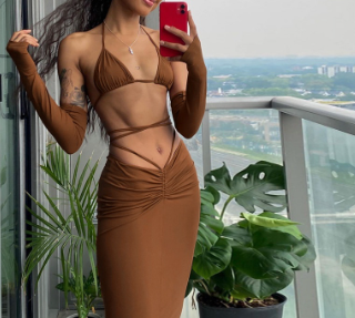 Women's Sexy Beach Style Cropped Top & Low Waist Pleated Skirt Glove