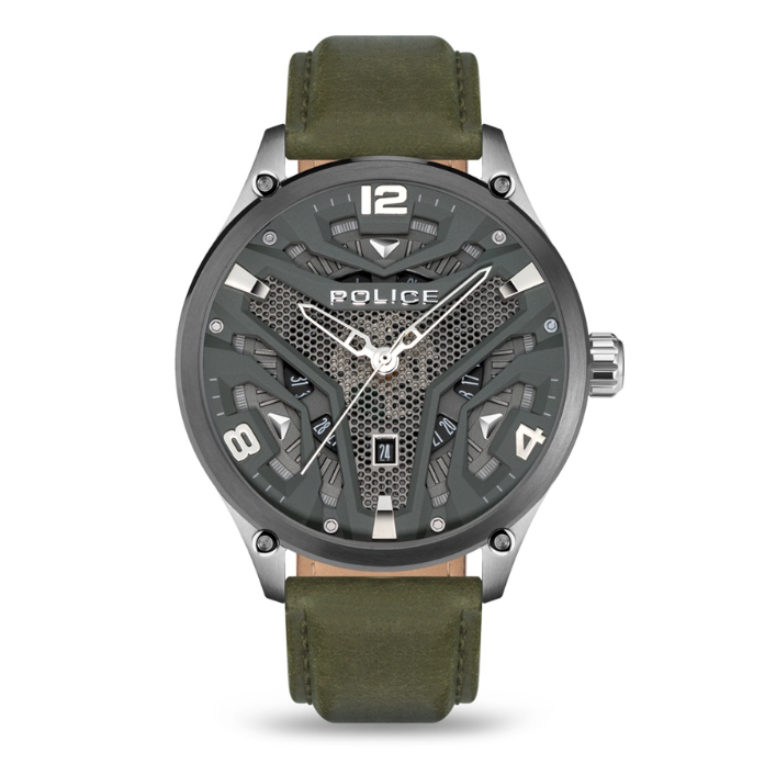 Police Waimea Green Leather Analog Quartz Watch For Men PPEWJB2203042