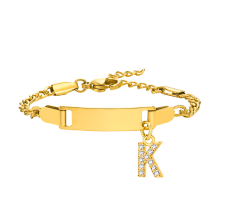 Vnox Baby Name Bracelet with Letter Pendant,Toddler Child ID Bracelet Girl Boy Birthday Gift K