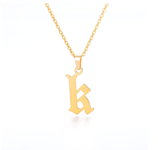 Maxzone Tiny Old English Letters Necklaces For Women Lowercase Initial A-Z Letter Pendant Necklace Men Vintage Font Boho Jewelry Gift K