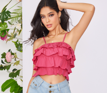 Lovito Women Ruffle Tiered Layer Tank Top LBE02017 Hot Pink