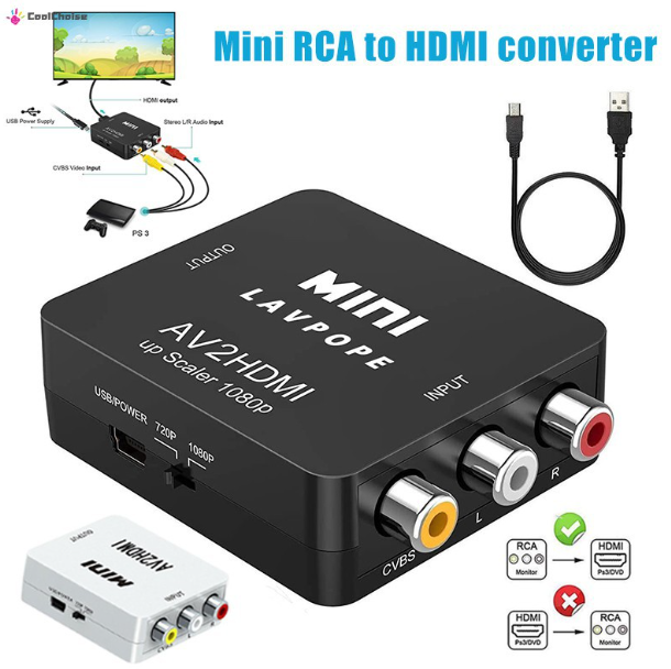 RCA to HDMI 1080P Mini RCA Composite CVBS AV to HDMI Video Audio Converter AV2HDMI USB Port
