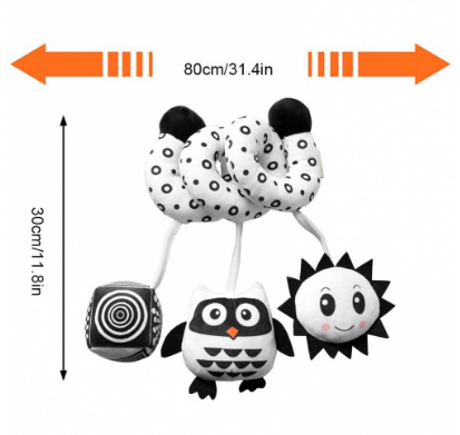 Baby Crib Toy CRIB Bed Stroller Stretch Spiral Plush Toys Cartoon Animal Crib Winding Rattles Black & White High Contrast Sensory Toys for Infant 0-12 Months