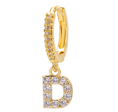 Letter Hoop Earrings Alphabet Zirconia Earings 14K Gold Ear Stud D