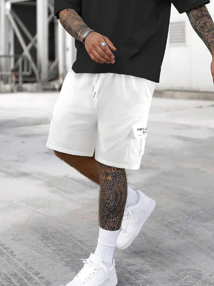 Manfinity Homme Men's Cargo Style Shorts With Letter Prints And Pockets