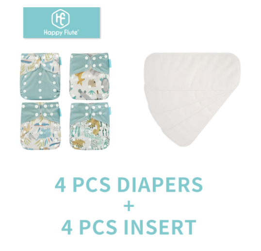 Happyflute 4Pcs Pocket Diapers Plus 4 Pcs Microfiber Insert Reusable Washable Ecological Cloth Diaper Fit 3 15kg Baby Set 2