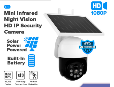 V380 P5 2MP Solar Power CCTV Waterproof IP65 Wireless WiFi Outdoor Camera PTZ With Built In Battery