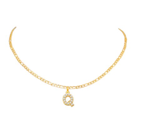 Vnox 14 Yellow Gold Plated Cubic Zirconia Initial Necklace Letter Necklaces for Women 20inch Chain Q