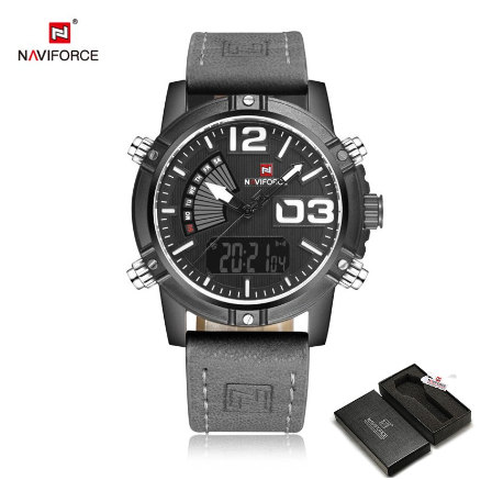 Naviforce NF9095 Men Business Luxury Brand Military Sport Watches Quartz Week Display Wristwatch GRAY