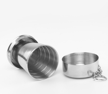 Stainless Steel Folding Retractable Cup Telescopic Collapsible Foldable Glass Cups Teaware with Keychain 75ML Camping