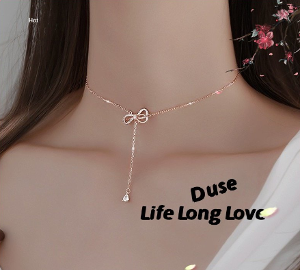 Bowknot Necklace Rose Gold Chain With Tassel Necklace Butterfly Pendant Diamond Necklace