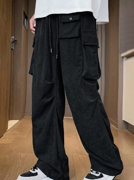 Manfinity EMRG Men Casual Solid Color Drawstring Waist Workwear Trousers