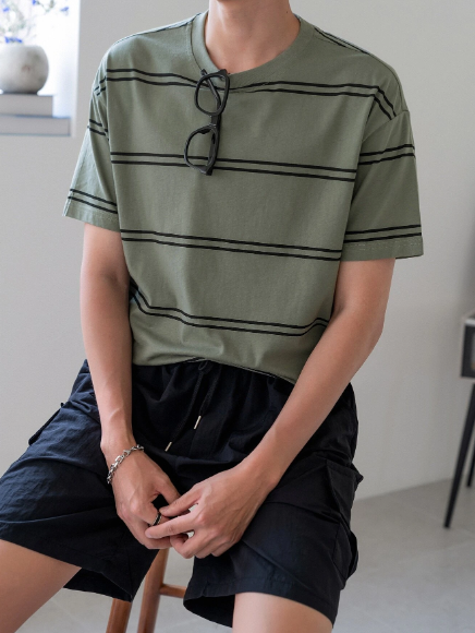 DAZY Men Back To School Cotton Striped Print Tee