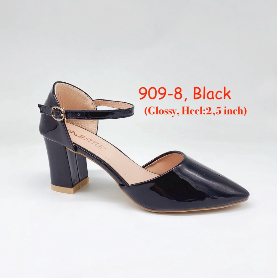 Women Pointed Closed Toe Block Heel Sandals Korean Style Black White Wedding Chunky Heels