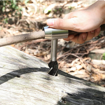 Bushcraft Gear Hand Auger Wrench Carbon Steel with Leather Case Drill Wood Peg for Camping Outdoor Hiking Bushcraft Accessories