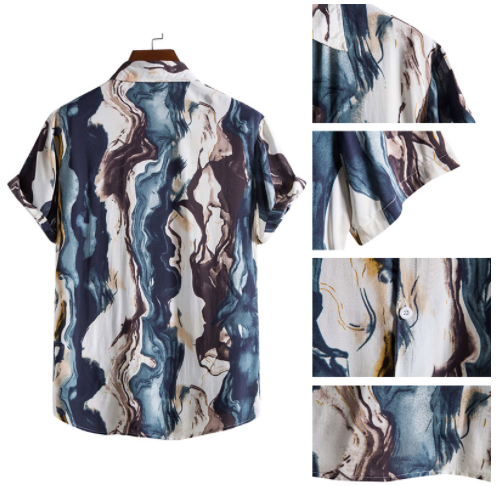 Men's Fashion Trend Ink Printing Short-sleeved Shirt Lapel Button Original Tie Dye Polo Shirt for Men Plus Size