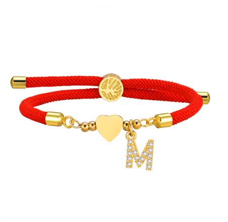 Vnox Zircon Cubic A-Z Initial Letter Women Bracelet Tree of Life Adjustable Red Rope Bracelet for Women Jewelry Gift M