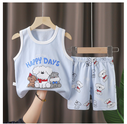 For Baby Boys & Kids Sleeveless Shorts Set Pure Cotton Summer Outfits For Boy S18