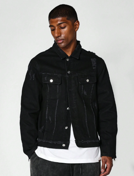 SUMWON Regular Fit Distressed Denim Jacket