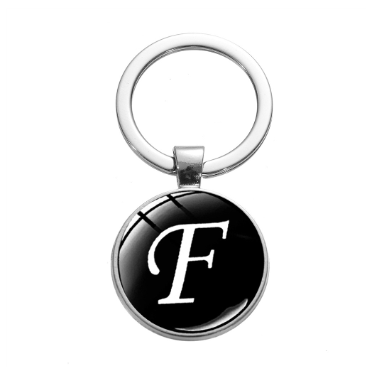 26 English Letters Glass Round Charm Key Ring A-Z Initial Name Keychain Bag Ornaments Car Key Chains Jewelry Gift Accessories F