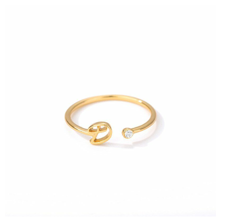 【Y&X】No fade 18K Gold 26 Initial Letters A G J Cubic Zircon Crystal Open Rings Finger Women Jewelry Gift D