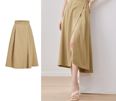 Lovito Women Elegant Plain Split Front Skirt L71ED099 Khaki