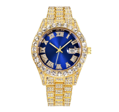 Luxury Rhinestone Roma Numerals Men's Calendar Watch Stainless Steel Band Men Business Wristwatch 03