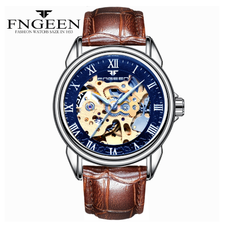 FNGEEN 8866 Men's Automatic Mechanical Watch SILVER BLUE
