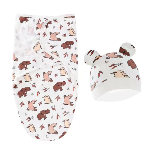 Newborn Baby Muslin Swaddle Blanket Hat Set Swaddle Bedding Wrap Blanket Baby Swaddling S56