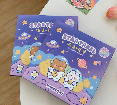 100 Sheets Cartoon Cute Space Travel Series Sticker Waterproof PET Sticker