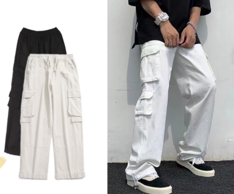 Cargo Pants For Men Wide Leg 6 Pocket Pants Straight Sweatpants Korean Fashion Black/White Cargo Pants Pants For Men Jogger Pants