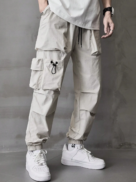 Manfinity EMRG Men's Solid Color Drawstring Waist Jogger Pants With Tooling Pockets And Elastic Cuffs