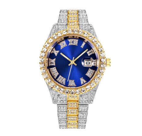 Luxury Rhinestone Roma Numerals Men's Calendar Watch Stainless Steel Band Men Business Wristwatch 09