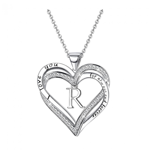Clever Jewelry Letters Necklace A to Z Initial Heart Pendant Necklace Heart Necklace for Women Gift Dainty Initial Cubic Zirconia Alphabet R