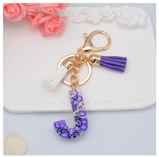 New 26 Letters Constellation Symbol Slice Resin Keychain Charms Women Handbag Ornaments With Tassel Key Ring Accessories Gift J