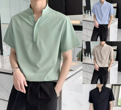 Korean Polo for Men Long Sleeve Chinese Collar 6 Colors 3 Sizes Casual Shirt