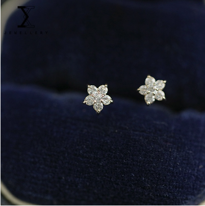 Silver Plated 14k Gold Earrings Female Shining Mini Star Small Flower Earrings