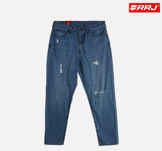 RRJ Ladies Basic Denim Mid Waist Straightcut Fitting Trendy Fashion Boy Friend 142379 Light Shade
