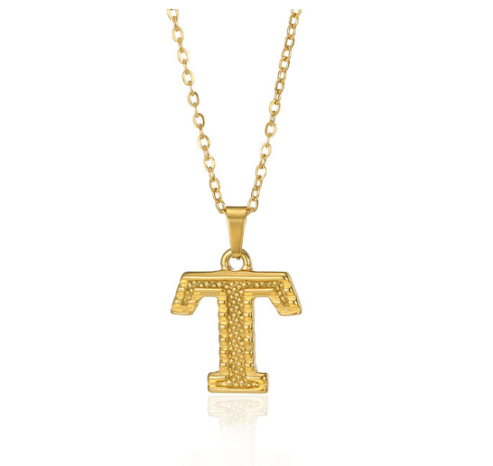 Stainless Steel Capital Initial Letter Necklaces For Women A-Z Alphabet Pendant Necklace T