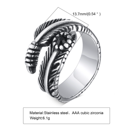 Silver Feather Ring Vintage Statement Leaf Rings