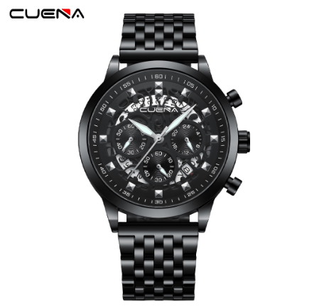 CUENA Men's Original Watch Multifunction Luminous Fashion Business Analog Quartz Stainless Steel Waterproof 6807 005
