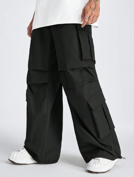 Manfinity StreetEZ Men's Solid Color Wide Leg Loose Elastic Cuff Cargo Pants