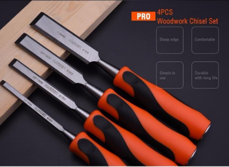 Harden 611011 4Pcs Wood Chisel Set (Professional) Double Color Durable Woodwork Crv Small Carving
