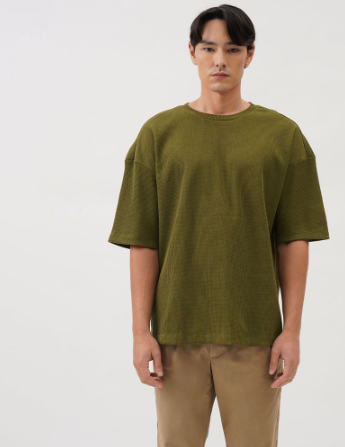 BOCU Oversized Waffle Drop Shoulder T-Shirt for Men