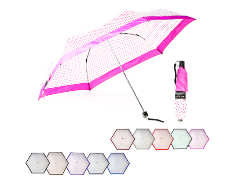 MICHAELA Trifold Manual Umbrella with Dots Print Reflective Stripe Mini 6-Ribs Umbrella