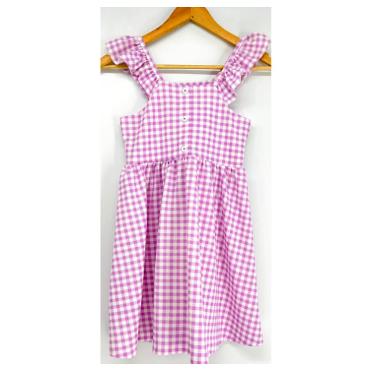 Sonya Kids Fashion Ruffle Top Dress Plain Gingham C17