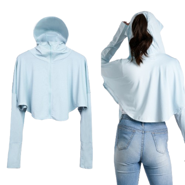 Inspi Chic Sunscreen Clothing For Women UV-Proof Cropped Hoodie Quick Dry Long Sleeve Jacket (Light Blue)
