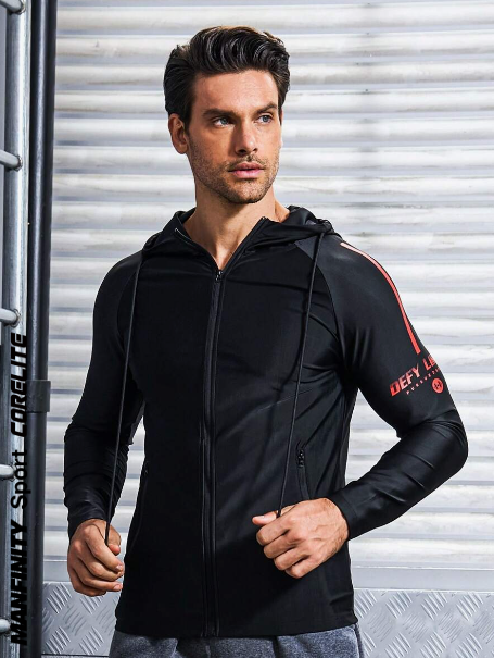 Manfinity Sport Corelite Men's Letter Pattern Raglan Sleeve Athletic Jacket Workout Tops